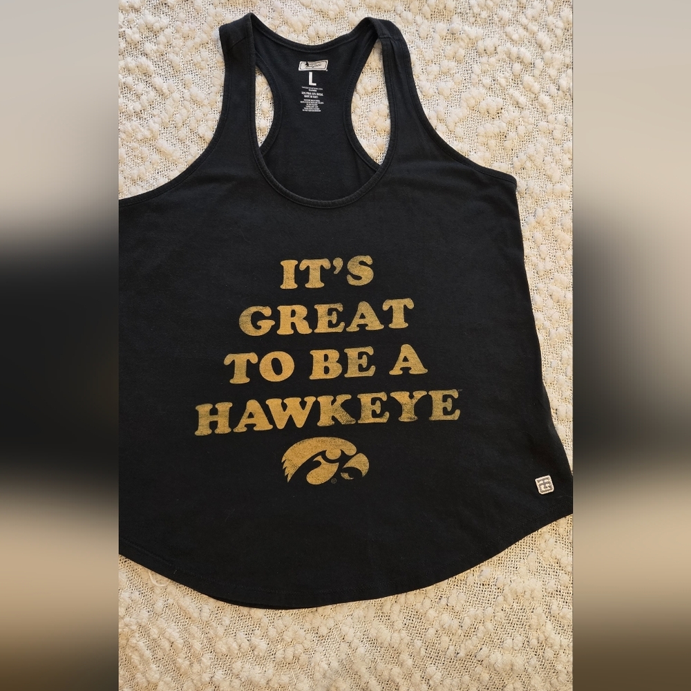 Tailgate  Racerback Tank with Gold "It's Great to Be a Hawkeye"  Large Womens
